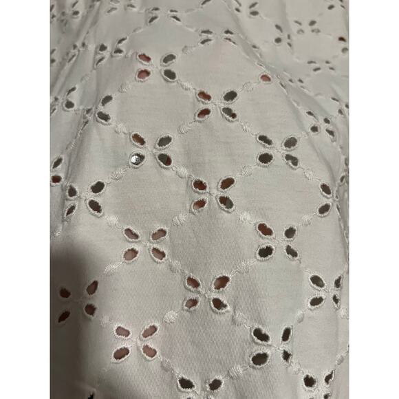 LOFT Women's Eyelet Short Sleeve Split Neck Knit Mixed Media Blouse White Size S - Picture 6 of 11